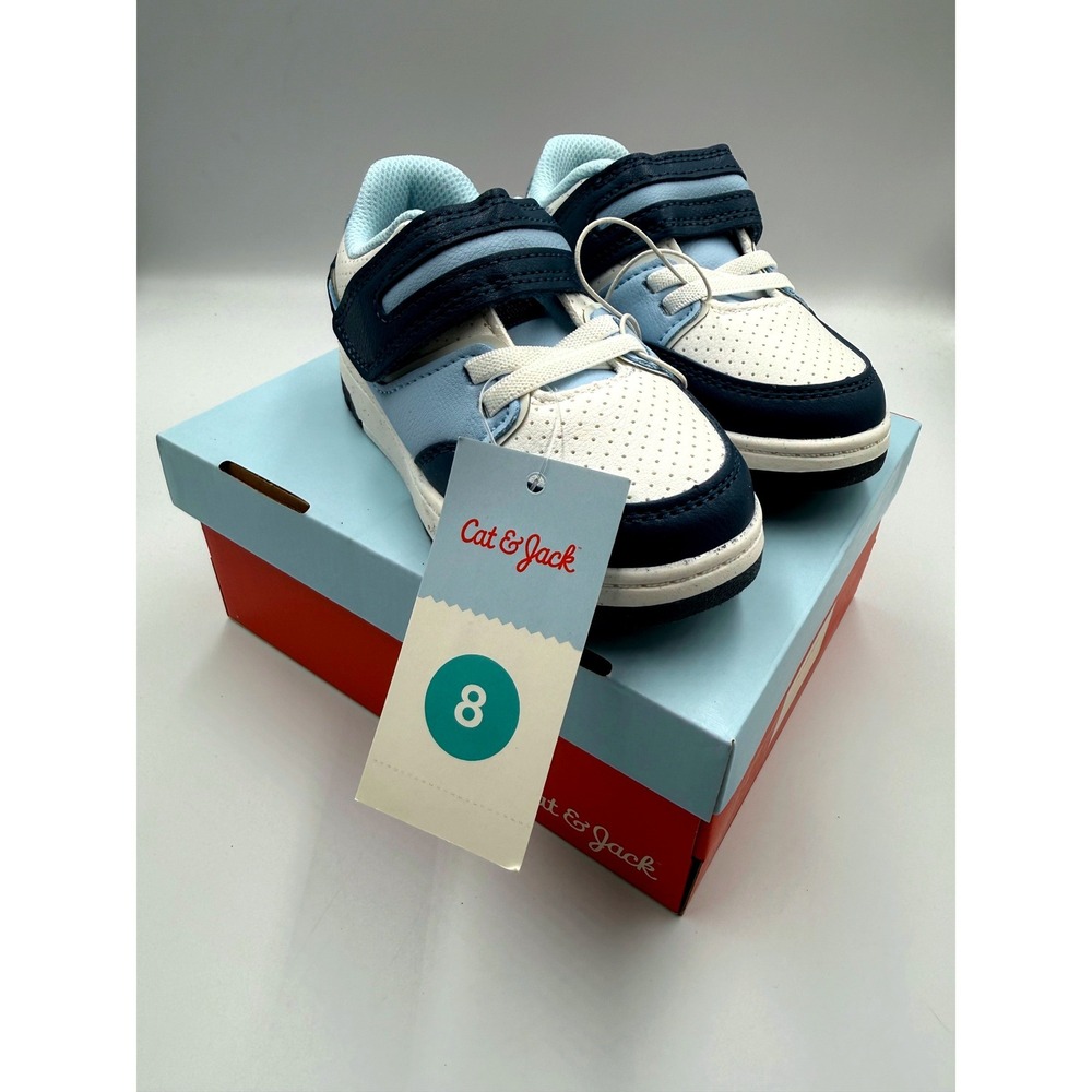 Cat & Jack Hudson Toddler Boy Blue White Sneakers Size 8 Hook Loop Strap NEW